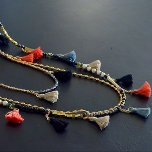 Layered Beaded necklace with tassels